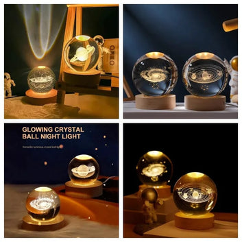 3D Crystal Solar System Lamp – USB LED Night Light | Premium Crystal Galaxy Ball Gift