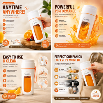 Portable USB Rechargeable 10-Blade Juicer Blender | Personal Smoothie Maker | Travel Juice Bottle